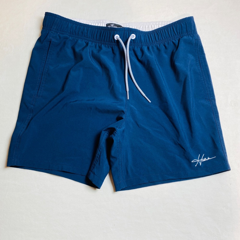 Hollister Mens Navy Blue Stretch Swim Trunks 5 Inch Inseam Size Medium M